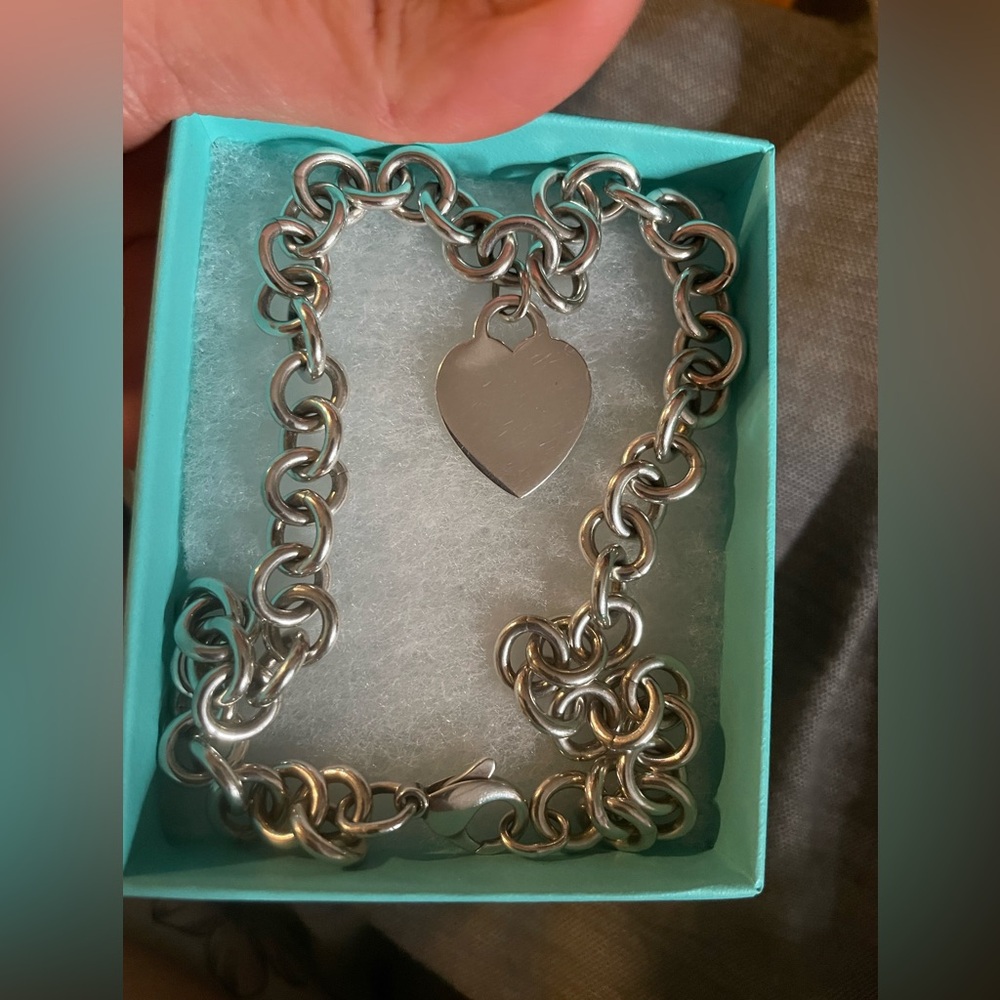 RETIRED TIFFANY & CO HEART TAG CHAIN LINK CHOKER NECKLACE